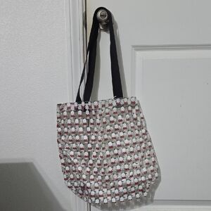 Cute Printed Canvas Tote Bag in White and Black
